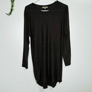 Joan Vass Taupe Brown Tunic Cashmere Blend Sweater Gold Side Zippers
